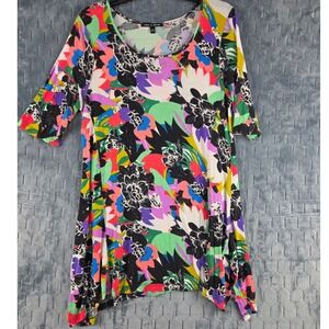Cable & Gauge Womens Floral Sharkbite Tunic Top Multicolor Elbow Sleeve Small